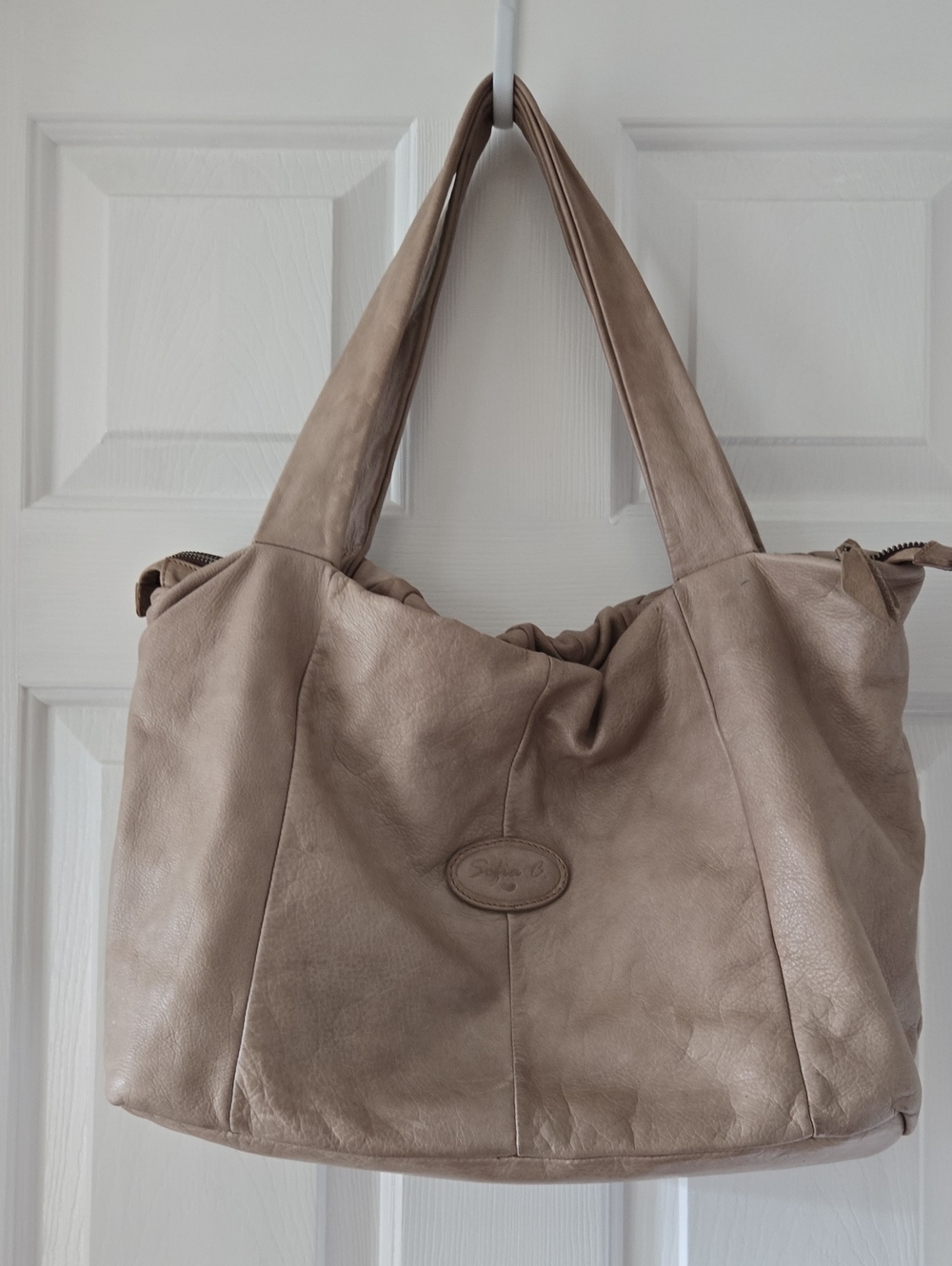 Taupe Leather Shoulder Tote Bag by Unknown Brand